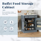 Meuble de cuisine moderne indépendant, rangement pour aliments de type buffet, meuble bar à café avec tiroir, 2 étagères réglables et 2 étagères à porte.