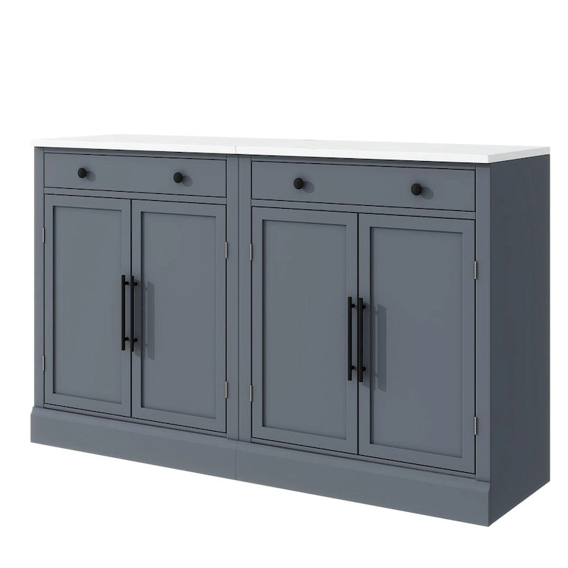 Meuble de cuisine moderne indépendant, rangement pour aliments de type buffet, meuble bar à café avec tiroir, 2 étagères réglables et 2 étagères à porte.