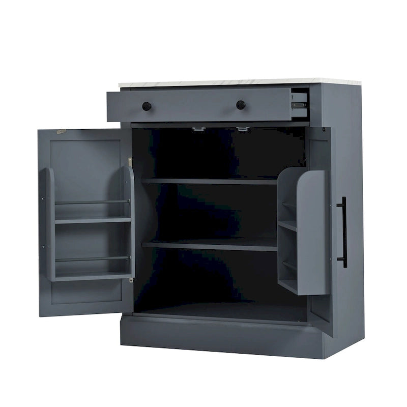 Meuble de cuisine moderne indépendant, rangement pour aliments de type buffet, meuble bar à café avec tiroir, 2 étagères réglables et 2 étagères à porte.