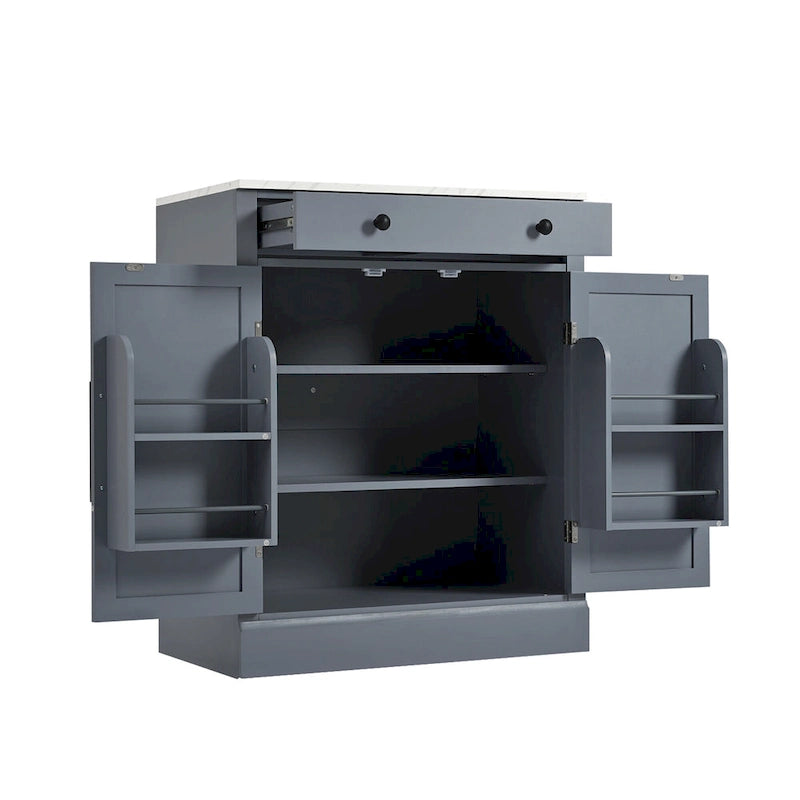 Meuble de cuisine moderne indépendant, rangement pour aliments de type buffet, meuble bar à café avec tiroir, 2 étagères réglables et 2 étagères à porte.