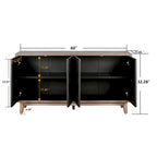 Buffet/meuble de rangement de cuisine style Mid-Century avec pieds en bois massif, 60 cm, 4 portes et 2 étagères