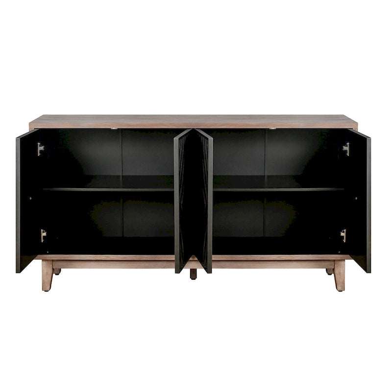 Buffet/meuble de rangement de cuisine style Mid-Century avec pieds en bois massif, 60 cm, 4 portes et 2 étagères