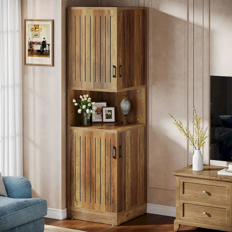 Meuble d'angle de 180 cm de haut avec portes et 5 étagères de rangement - 50 cm L x 50 cm P x 180 cm H