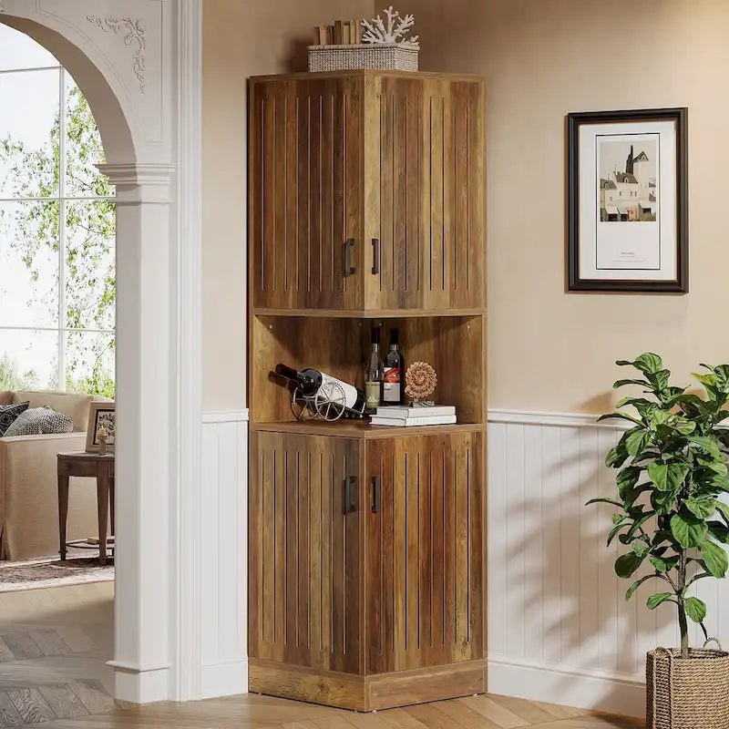 Meuble d'angle de 180 cm de haut avec portes et 5 étagères de rangement - 50 cm L x 50 cm P x 180 cm H