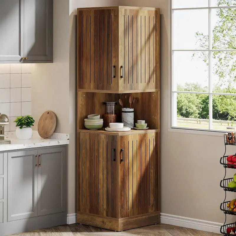 Meuble d'angle de 180 cm de haut avec portes et 5 étagères de rangement - 50 cm L x 50 cm P x 180 cm H