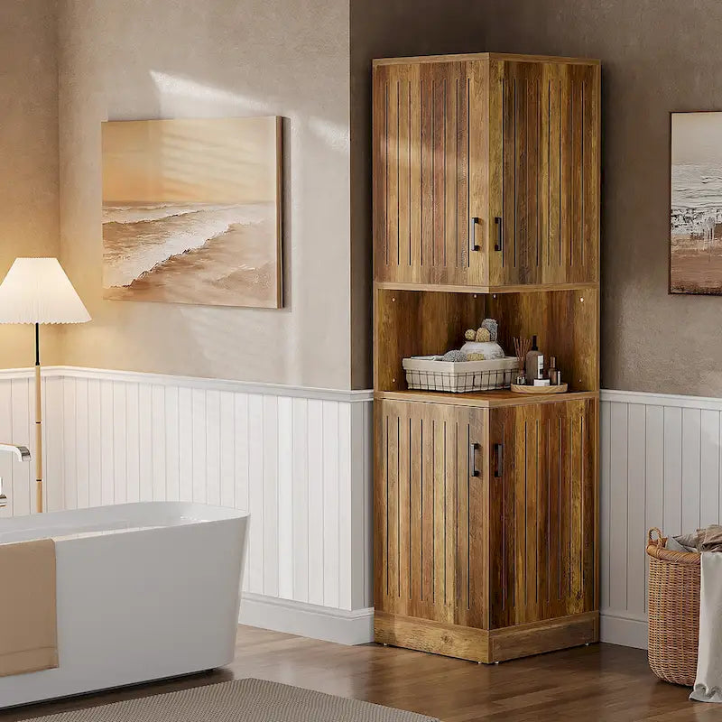 Meuble d'angle de 180 cm de haut avec portes et 5 étagères de rangement - 50 cm L x 50 cm P x 180 cm H