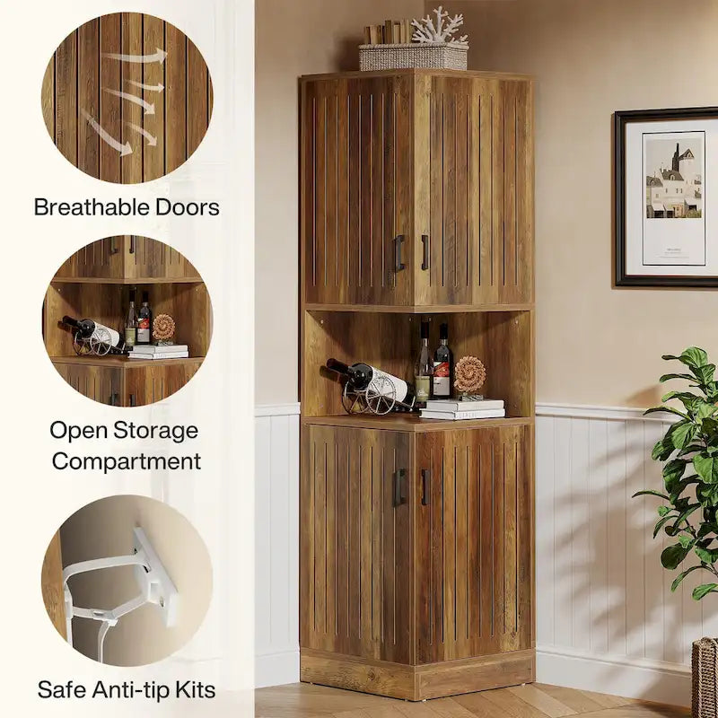 Meuble d'angle de 180 cm de haut avec portes et 5 étagères de rangement - 50 cm L x 50 cm P x 180 cm H