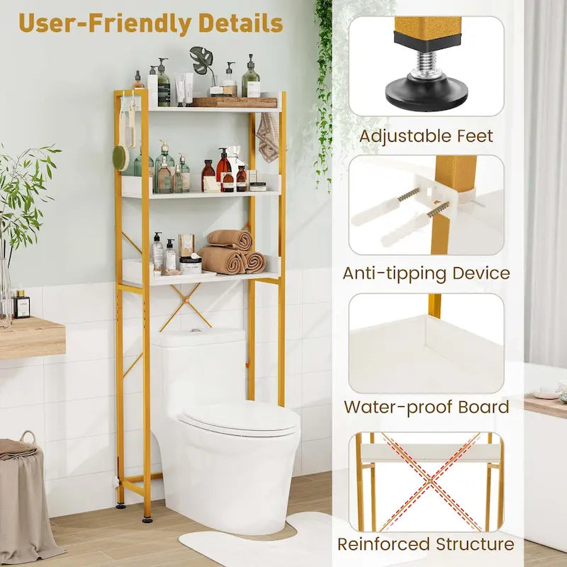 Étagère de salle de bain Costway à 3 niveaux, à suspendre au-dessus des toilettes, structure métallique, gain de place - Voir les détails