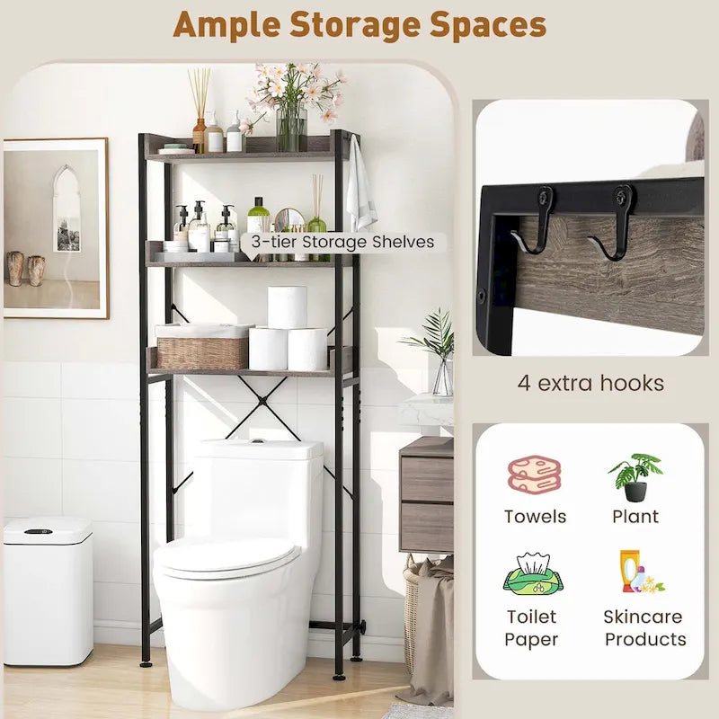 Étagère de salle de bain Costway à 3 niveaux, à suspendre au-dessus des toilettes, structure métallique, gain de place - Voir les détails