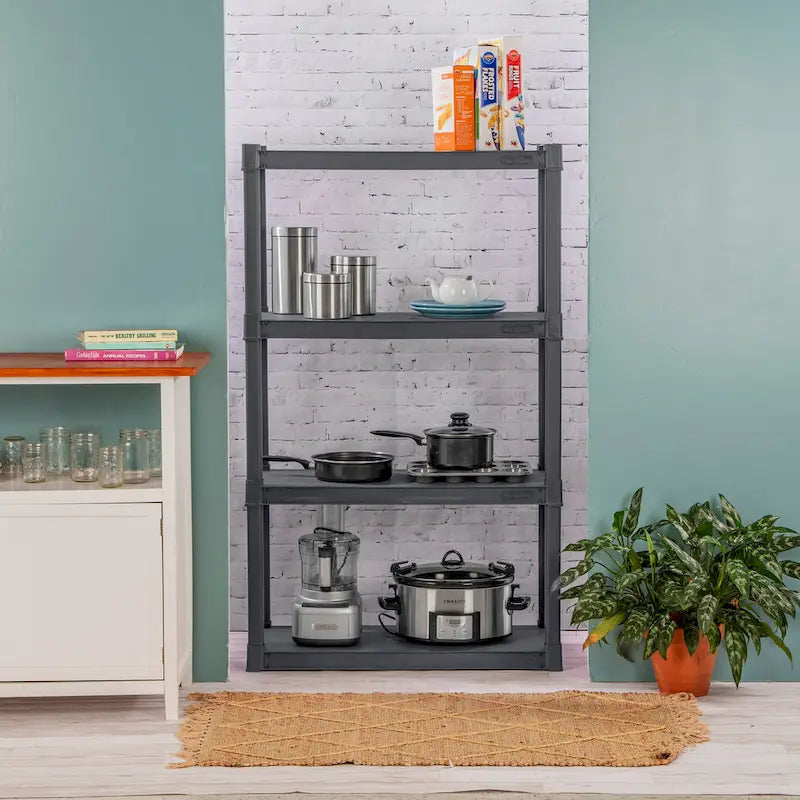 Étagère de rangement Sterilite en plastique gris, lot de 3, avec 4 tablettes.