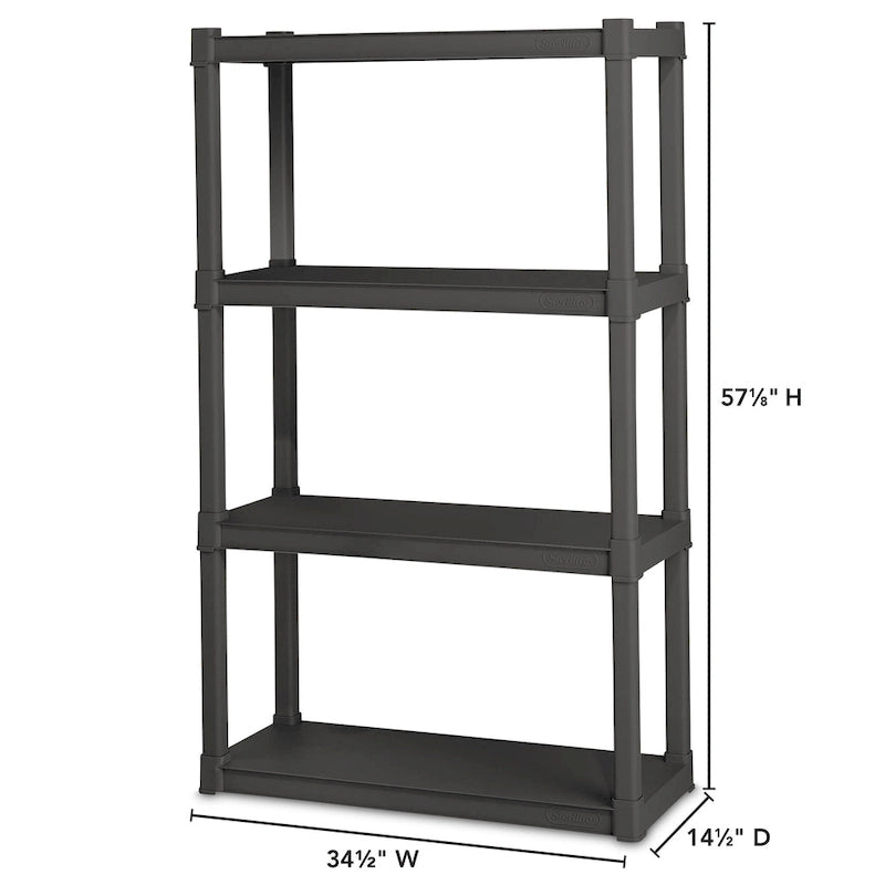 Étagère de rangement Sterilite en plastique gris, lot de 3, avec 4 tablettes.