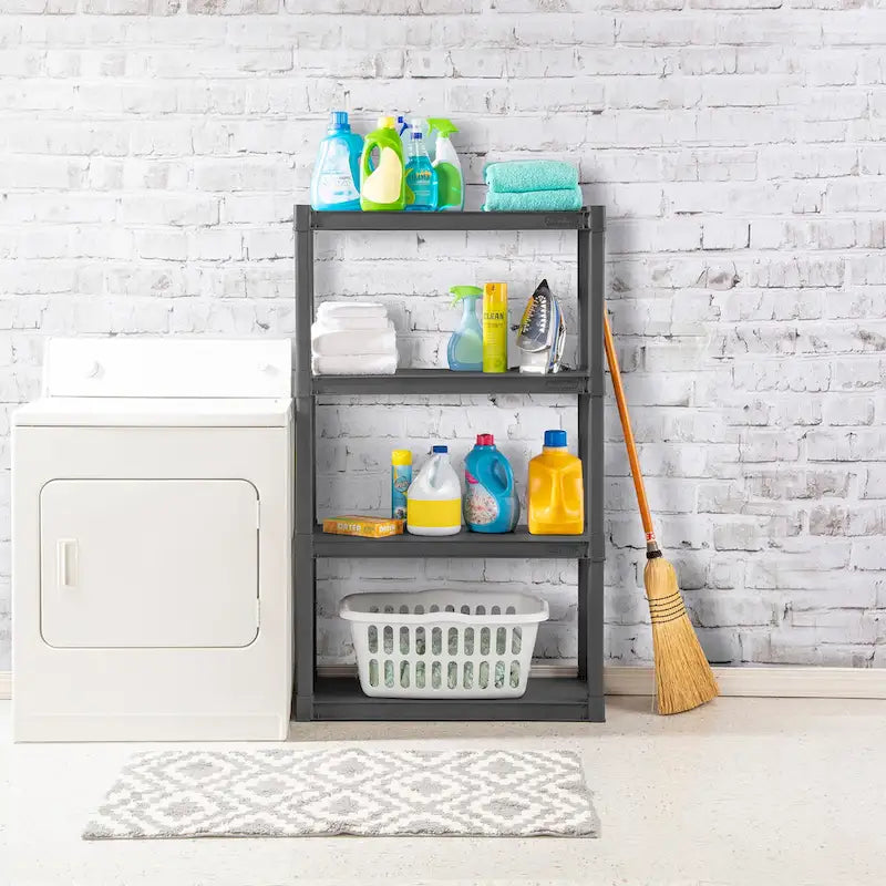 Étagère de rangement Sterilite en plastique gris, lot de 3, avec 4 tablettes.