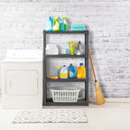 Étagère de rangement Sterilite en plastique gris, lot de 3, avec 4 tablettes.