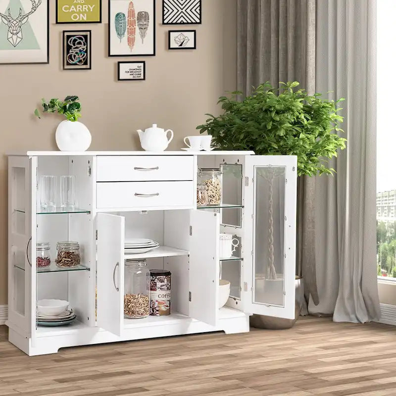 Meuble de rangement buffet Costway avec tiroirs et portes vitrées