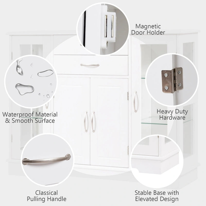 Meuble de rangement buffet Costway avec tiroirs et portes vitrées