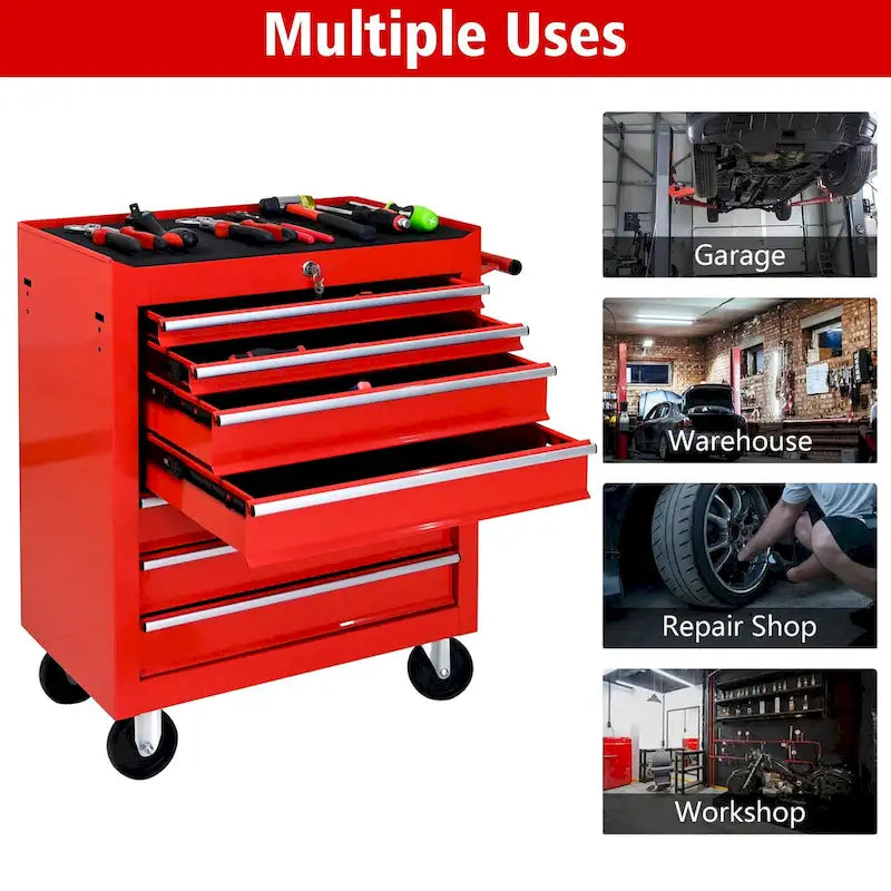 Coffre à outils roulant, coffre à outils à 7 tiroirs et roulettes
