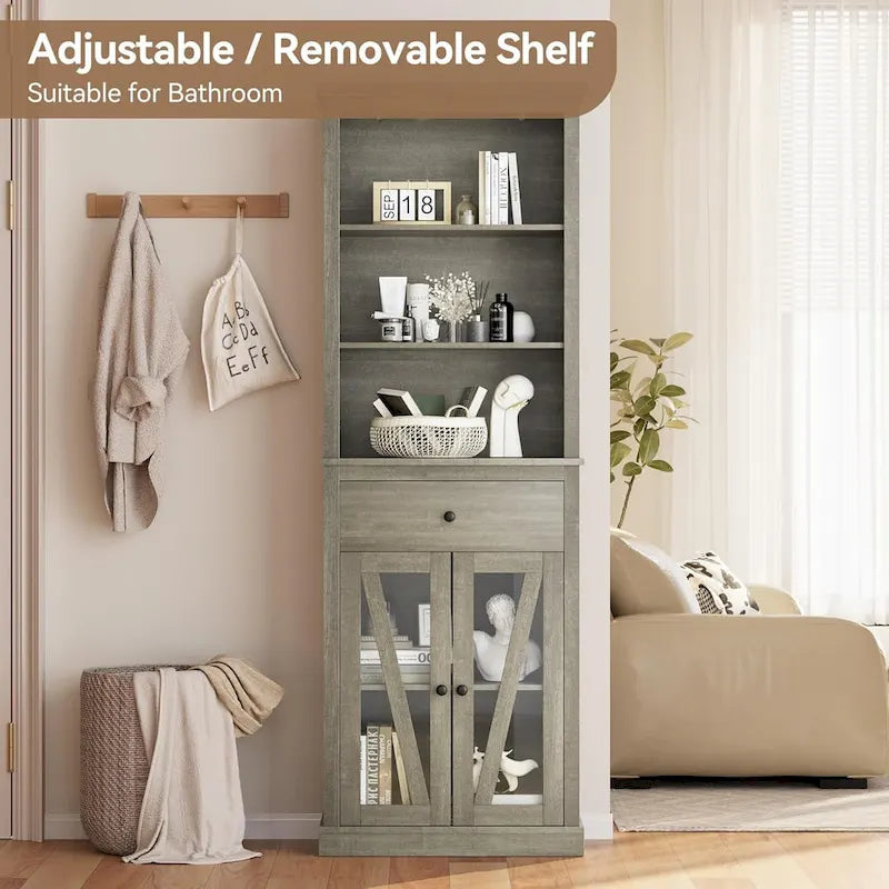 Armoire de rangement de salle de bain haute de 67 pouces, armoire de rangement avec étagères