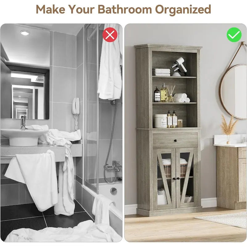 Armoire de rangement de salle de bain haute de 67 pouces, armoire de rangement avec étagères