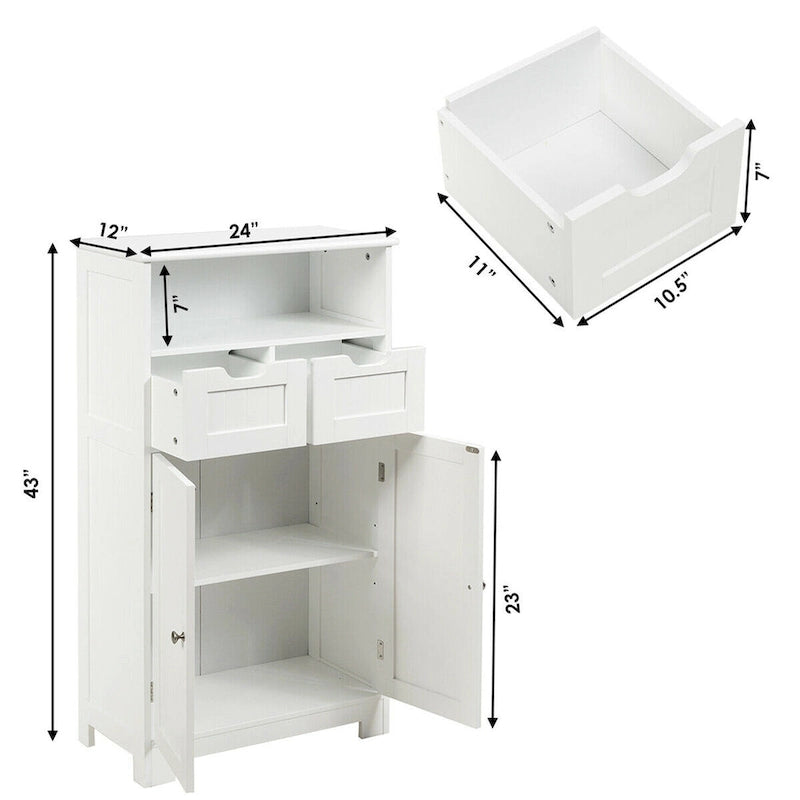 Meuble de rangement de salle de bain Gymax en bois avec 2 compartiments - Voir les détails