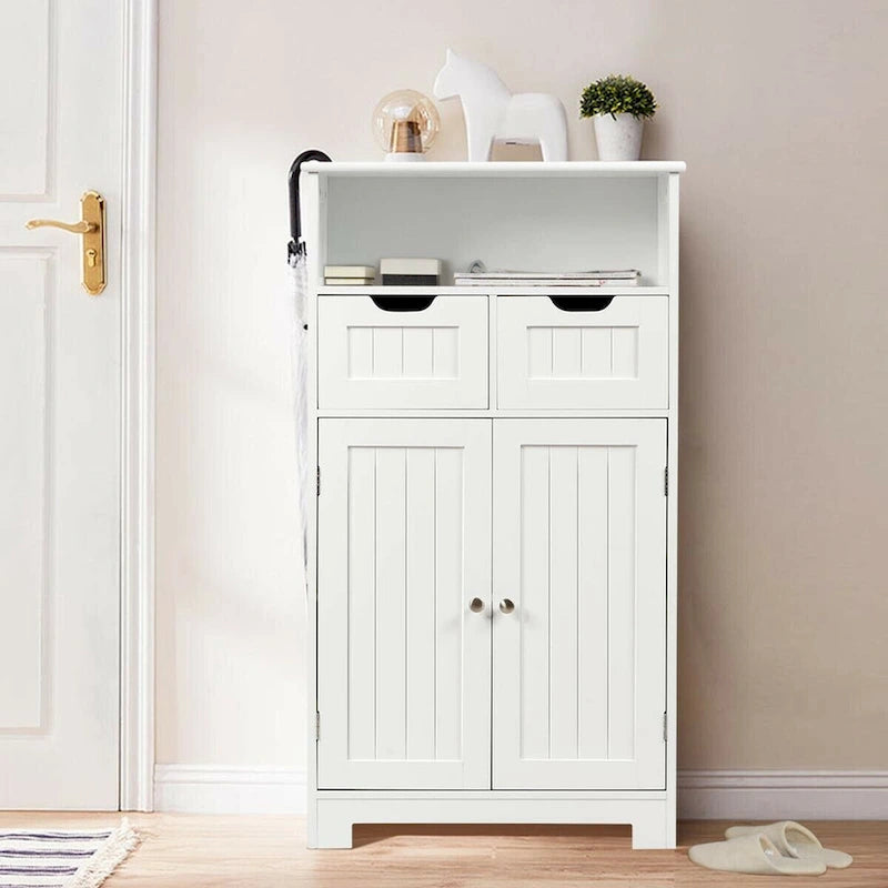 Meuble de rangement de salle de bain Gymax en bois avec 2 compartiments - Voir les détails