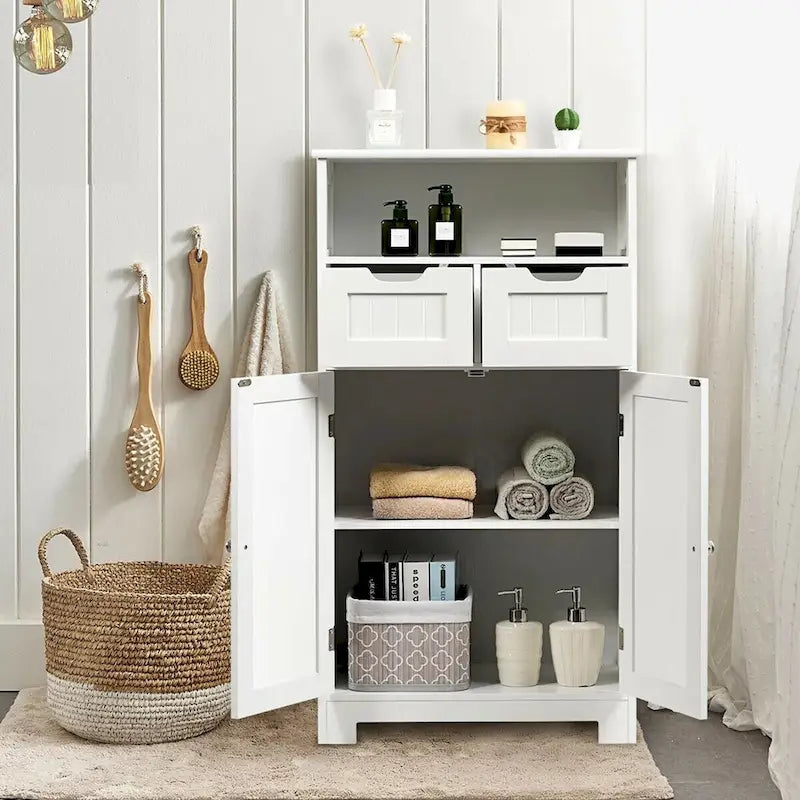 Meuble de rangement de salle de bain Gymax en bois avec 2 compartiments - Voir les détails