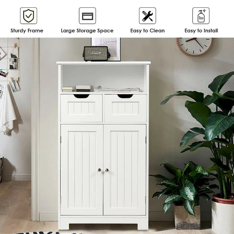 Meuble de rangement de salle de bain Gymax en bois avec 2 compartiments - Voir les détails