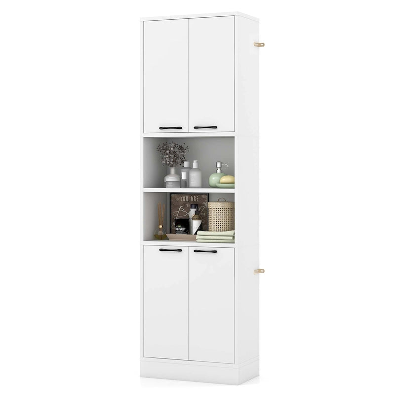 Armoire de rangement de salle de bain Costway 75 pouces de haut avec 4 portes et 2 ouvertes - Voir les détails