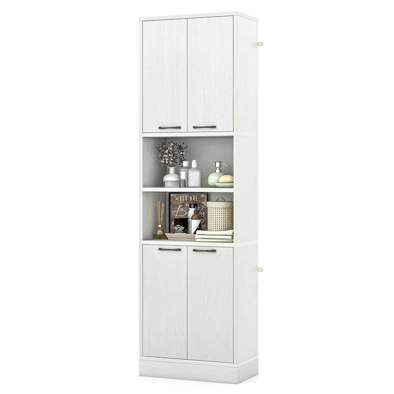 Armoire de rangement de salle de bain Costway 75 pouces de haut avec 4 portes et 2 ouvertes - Voir les détails
