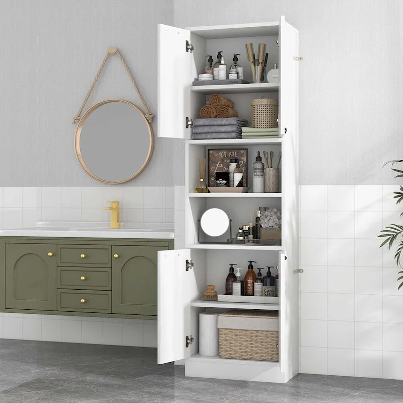 Armoire de rangement de salle de bain Costway 75 pouces de haut avec 4 portes et 2 ouvertes - Voir les détails