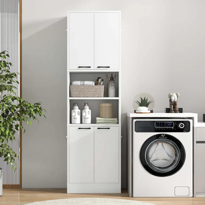 Armoire de rangement de salle de bain Costway 75 pouces de haut avec 4 portes et 2 ouvertes - Voir les détails