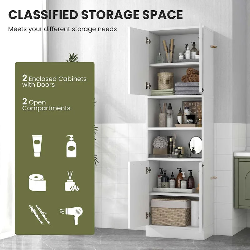 Armoire de rangement de salle de bain Costway 75 pouces de haut avec 4 portes et 2 ouvertes - Voir les détails