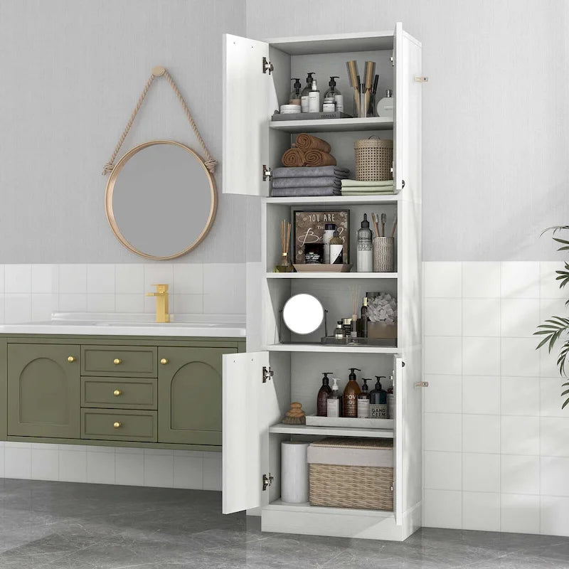 Armoire de rangement de salle de bain Costway 75 pouces de haut avec 4 portes et 2 ouvertes - Voir les détails