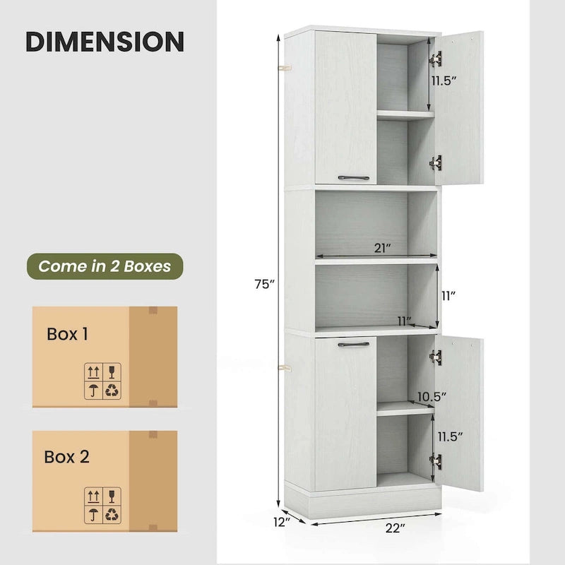 Armoire de rangement de salle de bain Costway 75 pouces de haut avec 4 portes et 2 ouvertes - Voir les détails