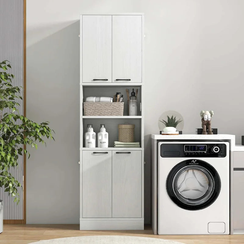 Armoire de rangement de salle de bain Costway 75 pouces de haut avec 4 portes et 2 ouvertes - Voir les détails