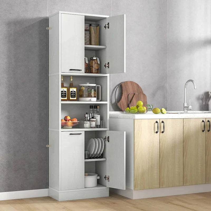 Armoire de rangement de salle de bain Costway 75 pouces de haut avec 4 portes et 2 ouvertes - Voir les détails