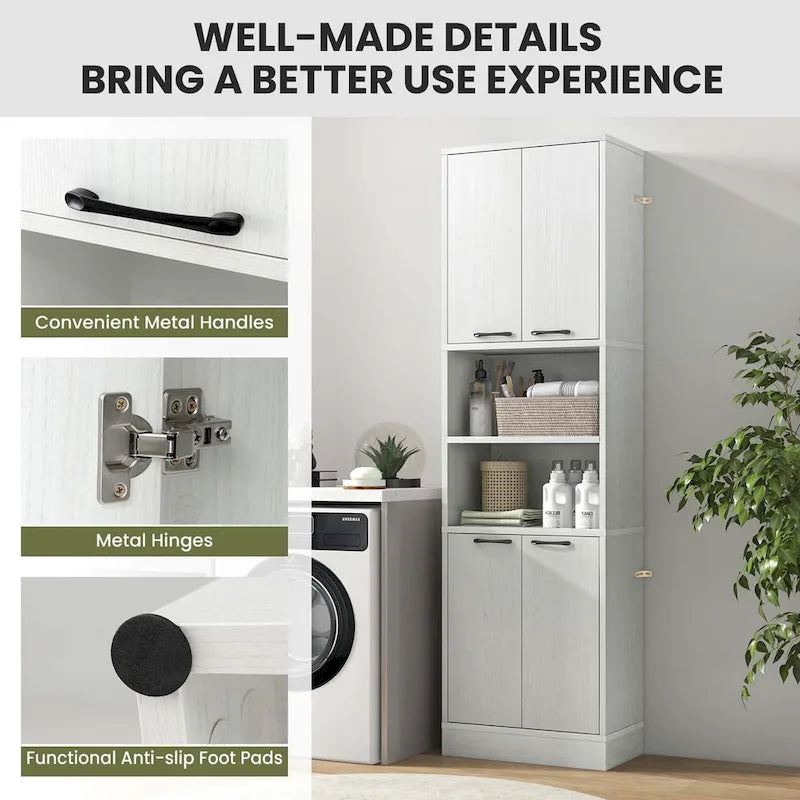 Armoire de rangement de salle de bain Costway 75 pouces de haut avec 4 portes et 2 ouvertes - Voir les détails