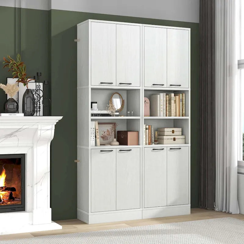Armoire de rangement de salle de bain Costway 75 pouces de haut avec 4 portes et 2 ouvertes - Voir les détails