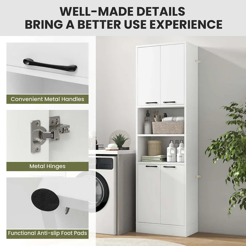 Armoire de rangement de salle de bain Costway 75 pouces de haut avec 4 portes et 2 ouvertes - Voir les détails