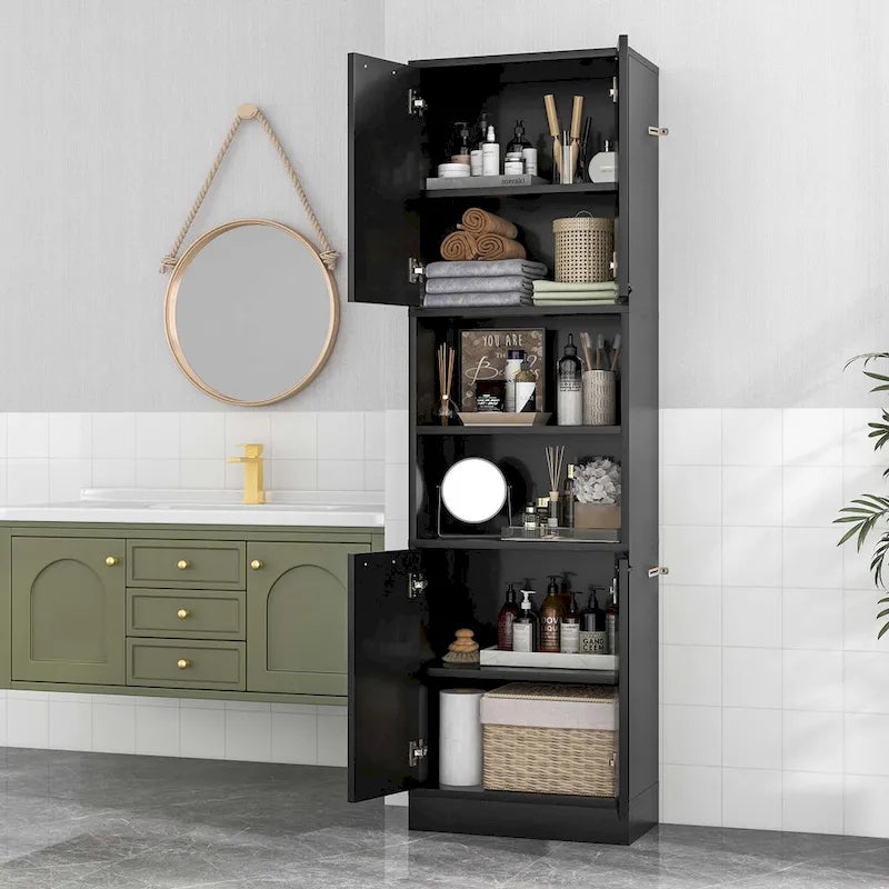 Armoire de rangement de salle de bain Costway 75 pouces de haut avec 4 portes et 2 ouvertes - Voir les détails