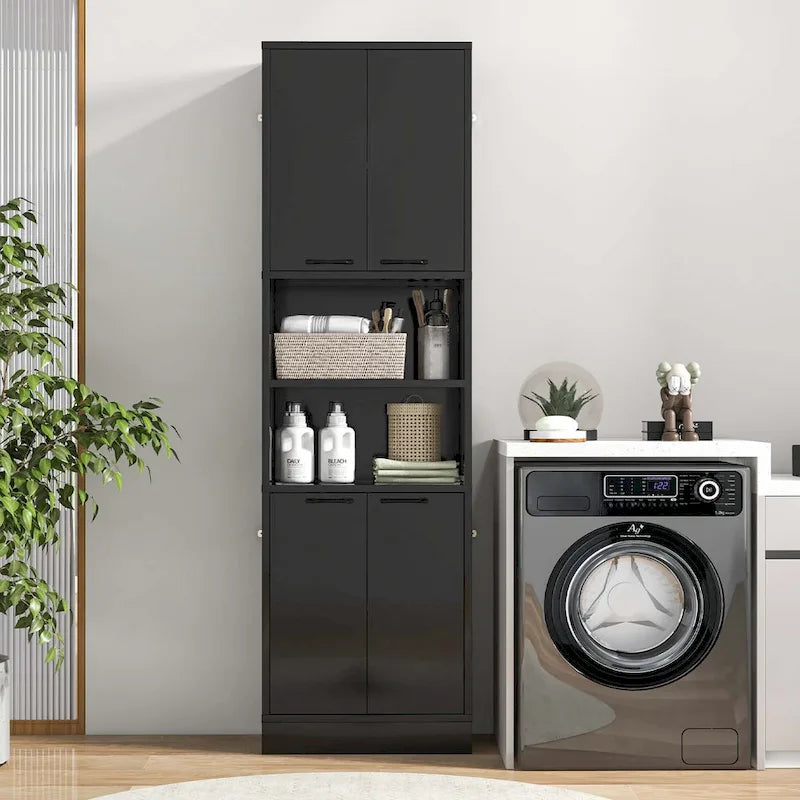 Armoire de rangement de salle de bain Costway 75 pouces de haut avec 4 portes et 2 ouvertes - Voir les détails