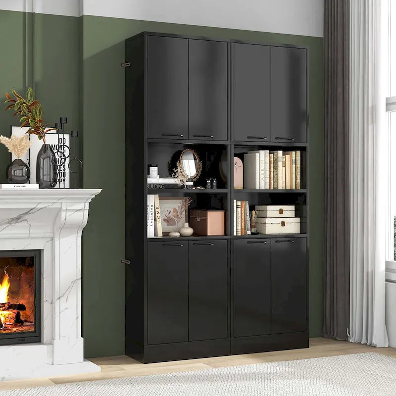 Armoire de rangement de salle de bain Costway 75 pouces de haut avec 4 portes et 2 ouvertes - Voir les détails
