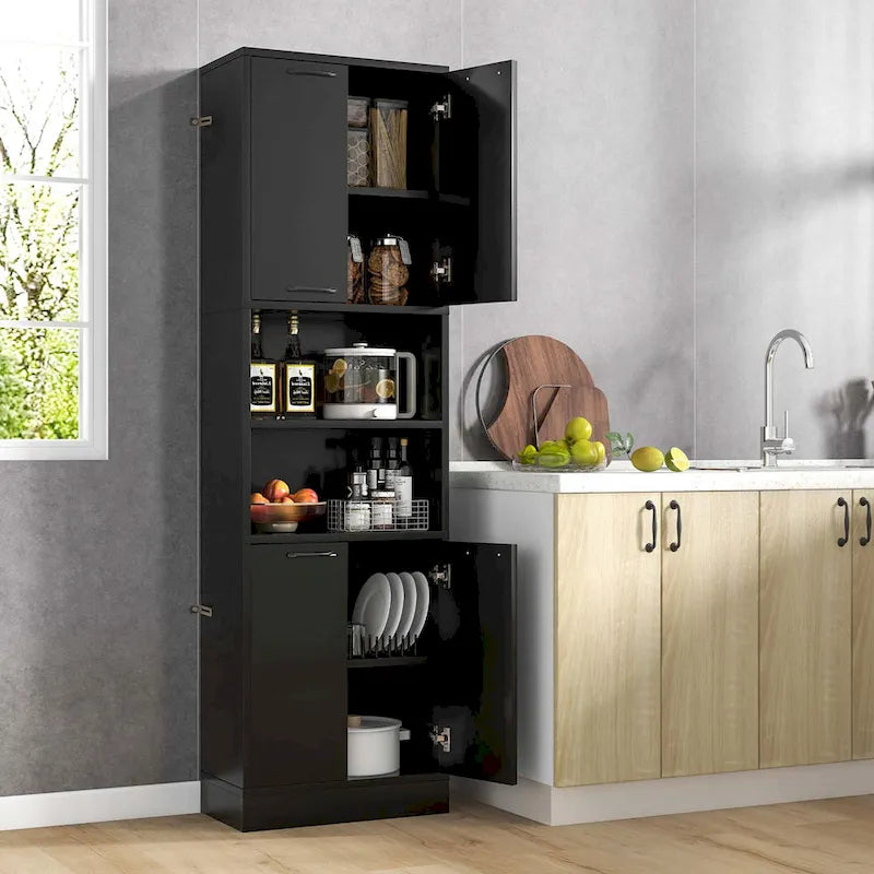 Armoire de rangement de salle de bain Costway 75 pouces de haut avec 4 portes et 2 ouvertes - Voir les détails