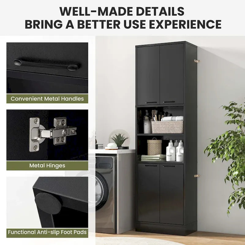 Armoire de rangement de salle de bain Costway 75 pouces de haut avec 4 portes et 2 ouvertes - Voir les détails