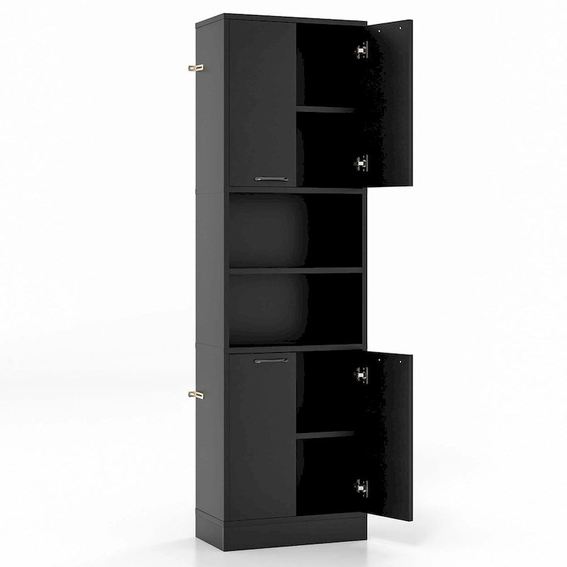 Armoire de rangement de salle de bain Costway 75 pouces de haut avec 4 portes et 2 ouvertes - Voir les détails