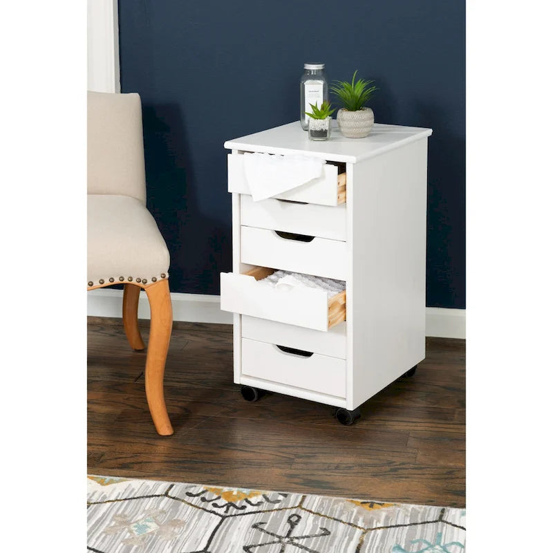 Armoire de rangement roulante blanche 26 pouces avec 6 tiroirs