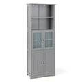 Armoire de rangement haute pour salle de bain Gymax avec porte en verre et colonne de rangement pour linge
