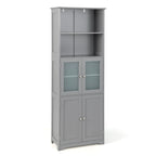 Armoire de rangement haute pour salle de bain Gymax avec porte en verre et colonne de rangement pour linge