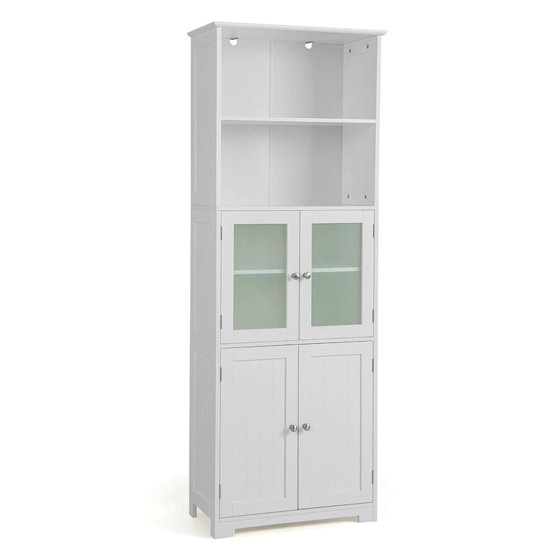 Armoire de rangement haute pour salle de bain Gymax avec porte en verre et colonne de rangement pour linge
