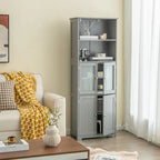 Armoire de rangement haute pour salle de bain Gymax avec porte en verre et colonne de rangement pour linge