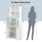 Armoire de rangement haute pour salle de bain Gymax avec porte en verre et colonne de rangement pour linge